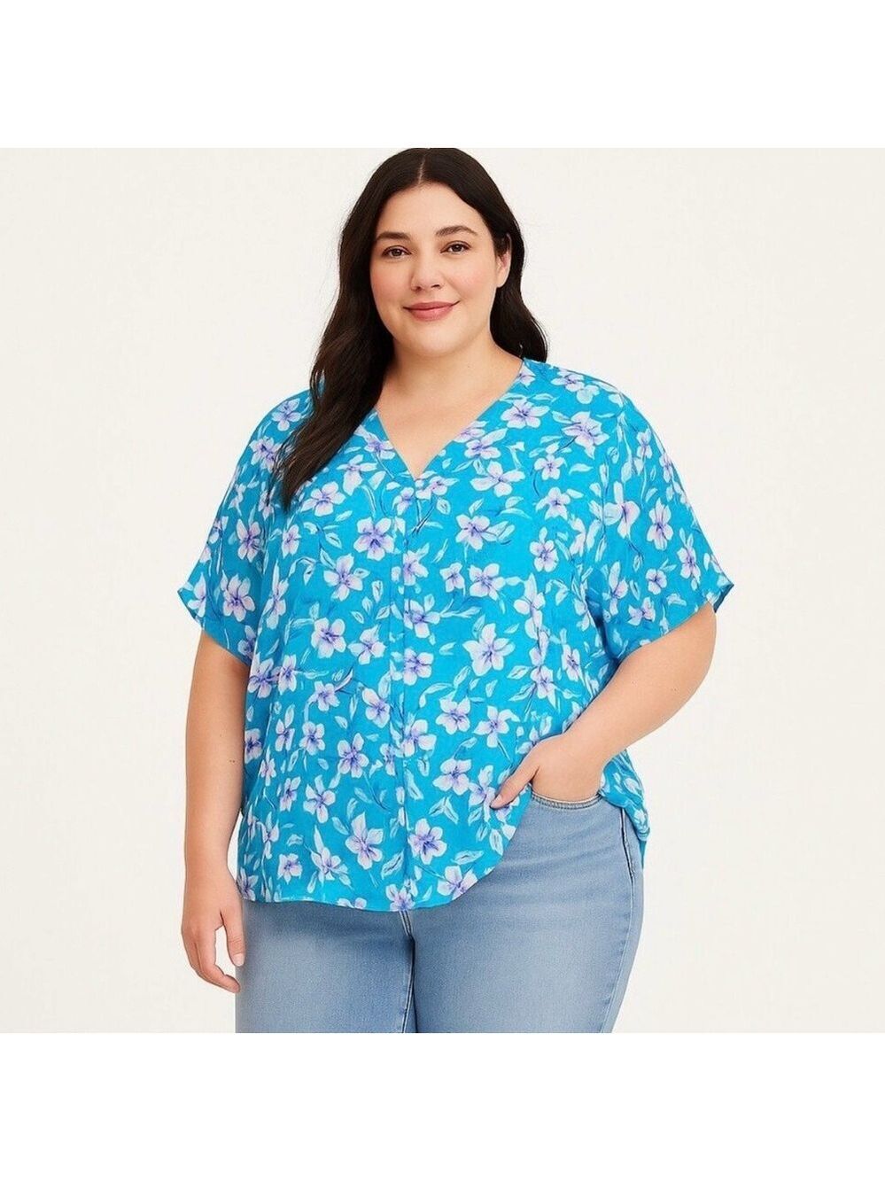 TORRID Teal Floral Blouse Plus Size 0X